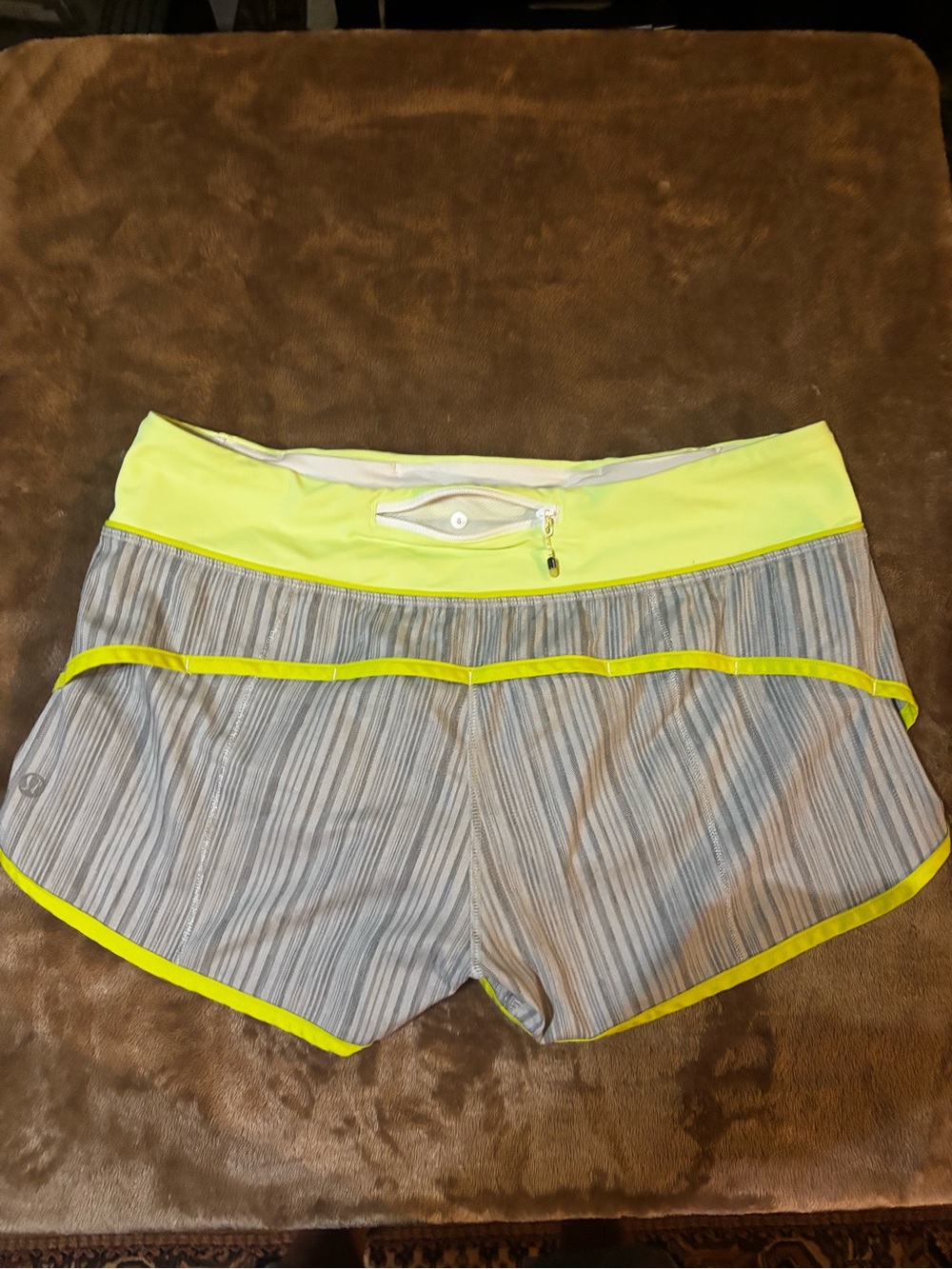 lululemon athletica Gray Striped Shorts with Neon Yellow Trim